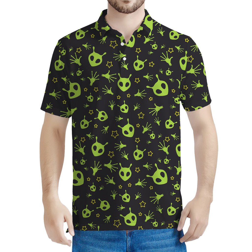 Cute Green Alien Pattern Print Men's Polo Shirt