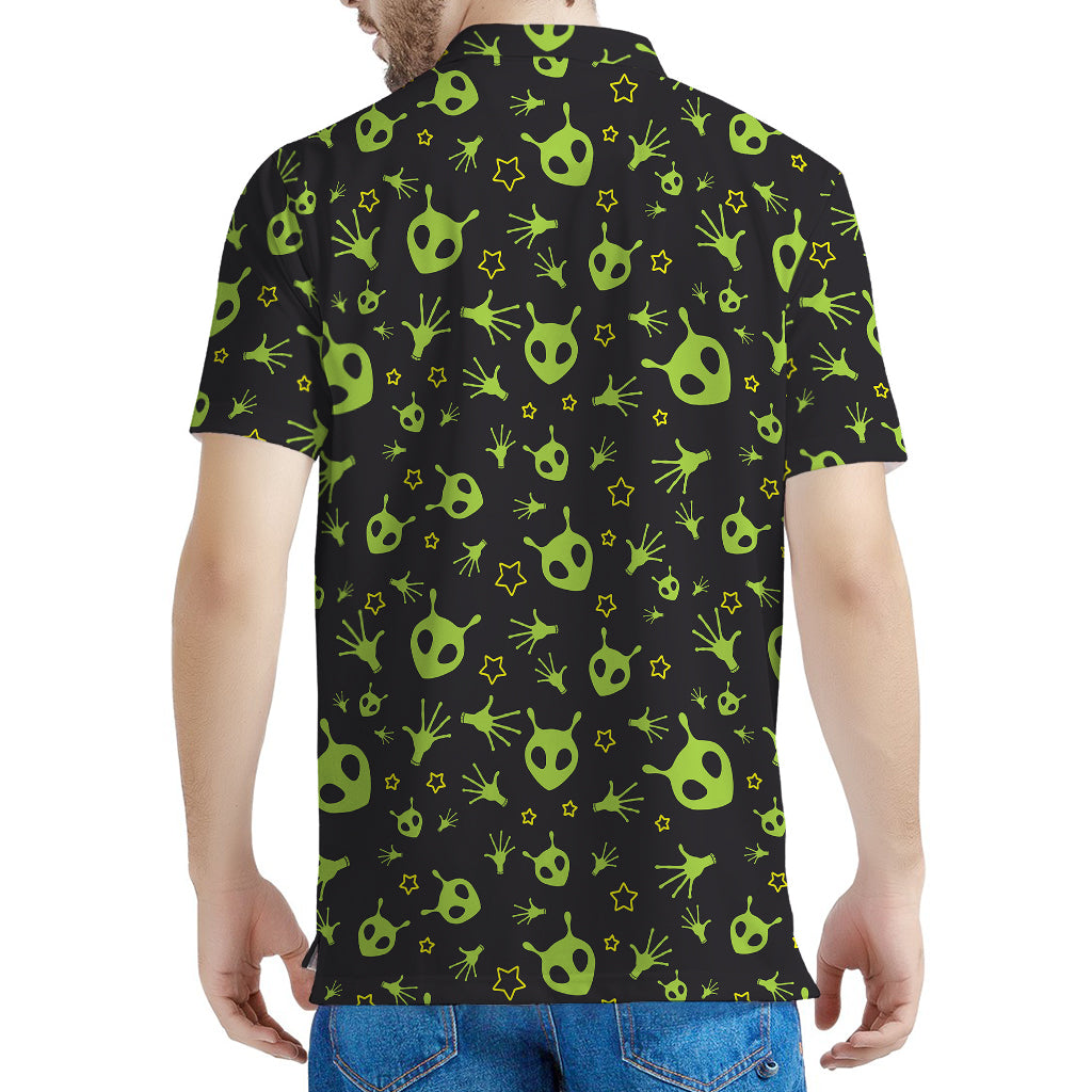 Cute Green Alien Pattern Print Men's Polo Shirt