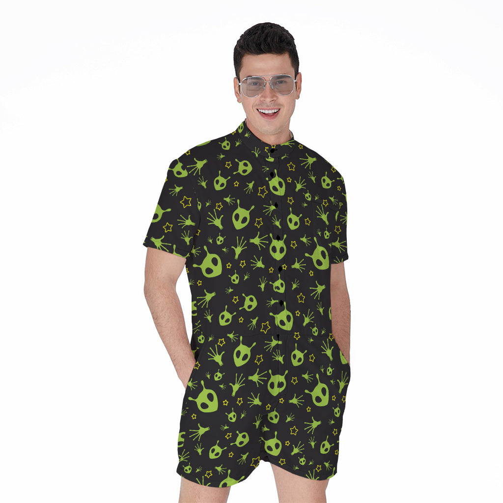 Cute Green Alien Pattern Print Men's Rompers