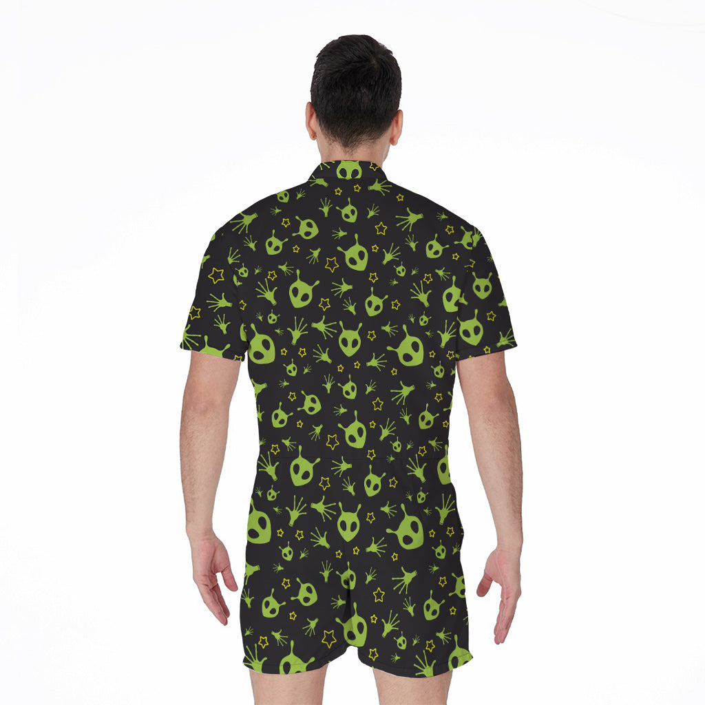 Cute Green Alien Pattern Print Men's Rompers