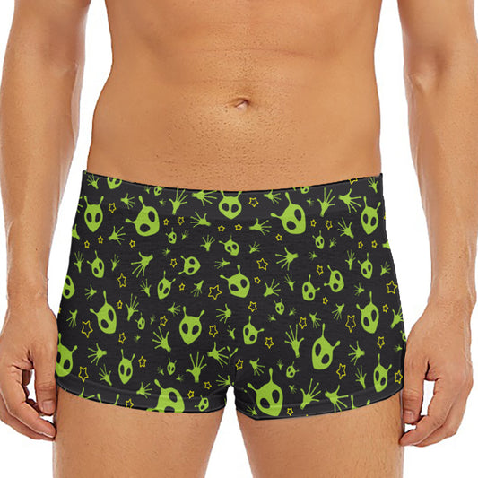 Cute Green Alien Pattern Print Men's Short Boxer Briefs
