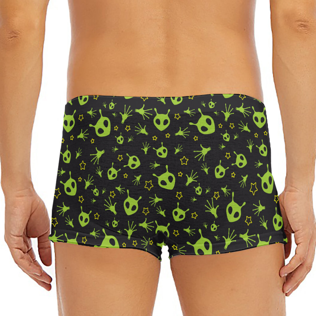 Cute Green Alien Pattern Print Men's Short Boxer Briefs