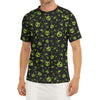 Cute Green Alien Pattern Print Men's Short Sleeve Rash Guard