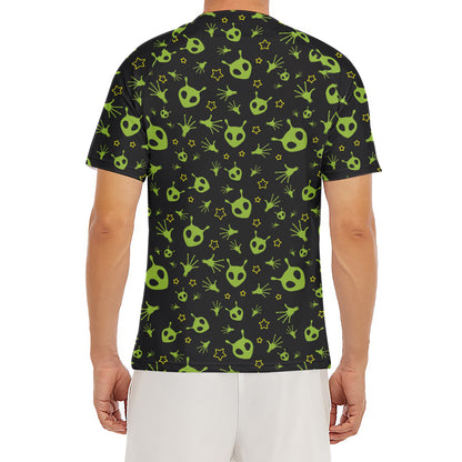 Cute Green Alien Pattern Print Men's Short Sleeve Rash Guard