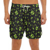 Cute Green Alien Pattern Print Men's Split Running Shorts