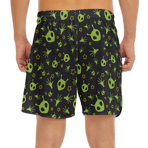 Cute Green Alien Pattern Print Men's Split Running Shorts