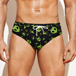 Cute Green Alien Pattern Print Men's Swim Briefs