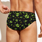 Cute Green Alien Pattern Print Men's Swim Briefs