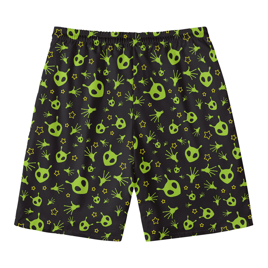 Cute Green Alien Pattern Print Men's Swim Trunks