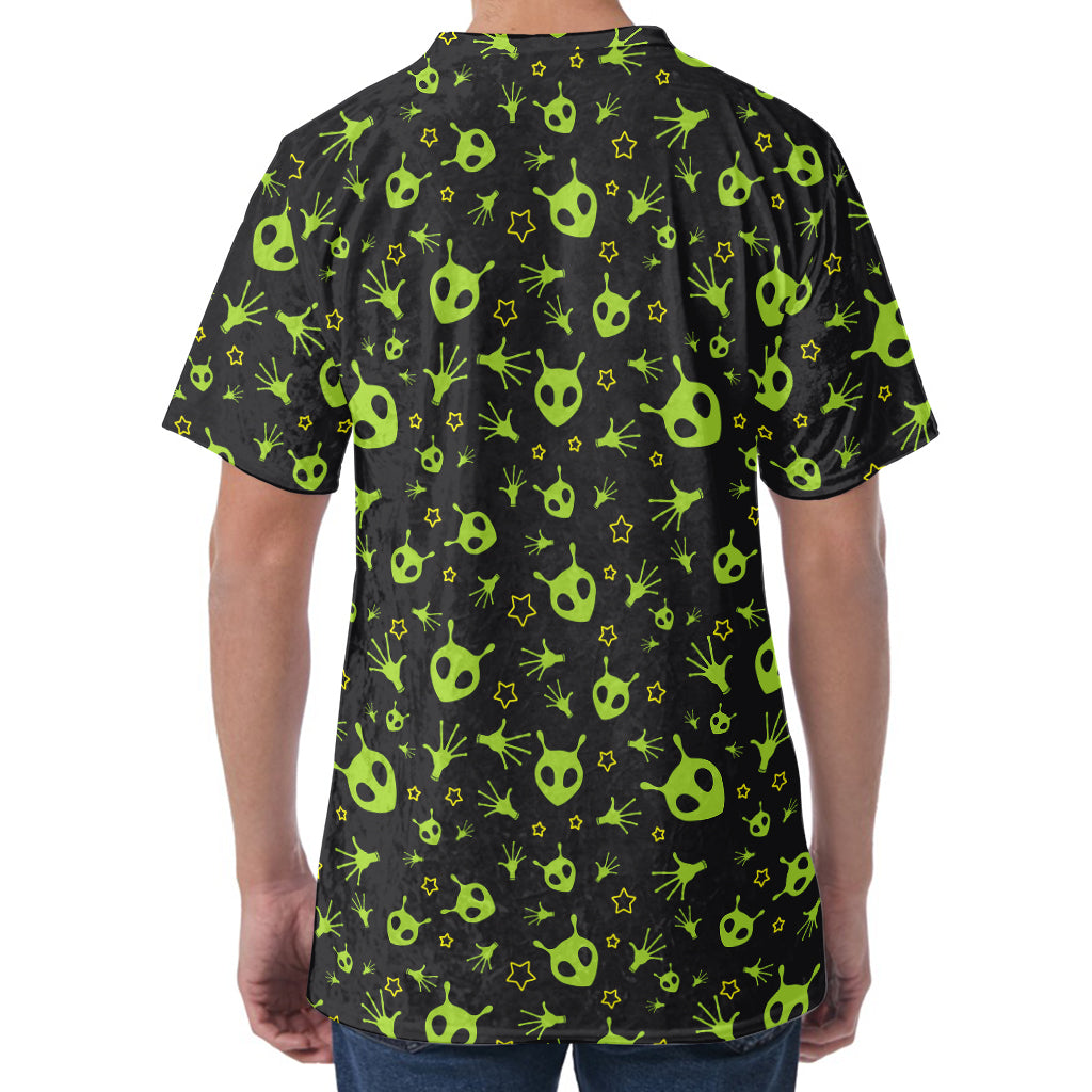 Cute Green Alien Pattern Print Men's Velvet T-Shirt