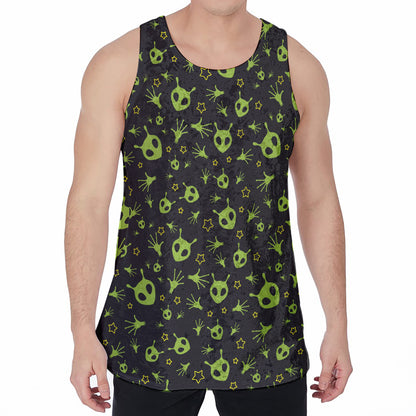 Cute Green Alien Pattern Print Men's Velvet Tank Top
