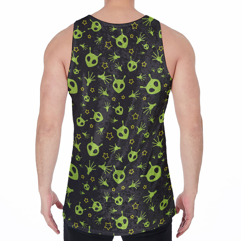Cute Green Alien Pattern Print Men's Velvet Tank Top