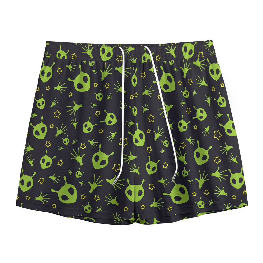 Cute Green Alien Pattern Print Mesh Shorts