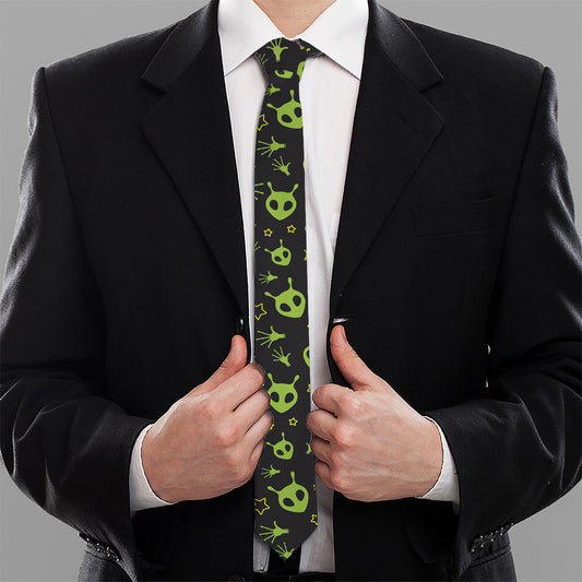 Cute Green Alien Pattern Print Necktie