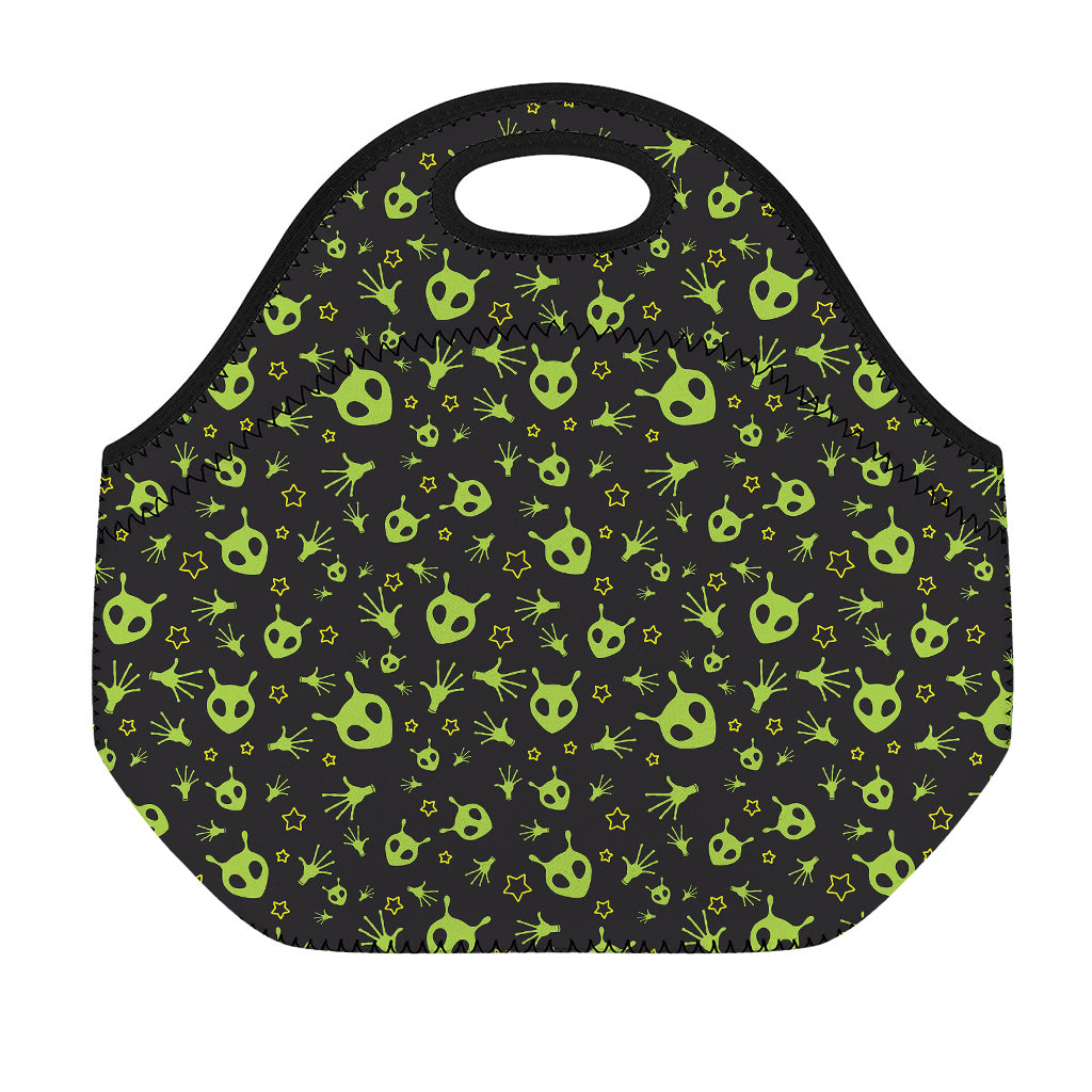 Cute Green Alien Pattern Print Neoprene Lunch Bag