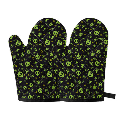 Cute Green Alien Pattern Print Oven Mitts