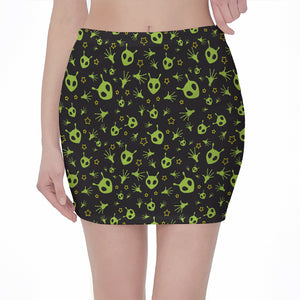 Cute Green Alien Pattern Print Pencil Mini Skirt