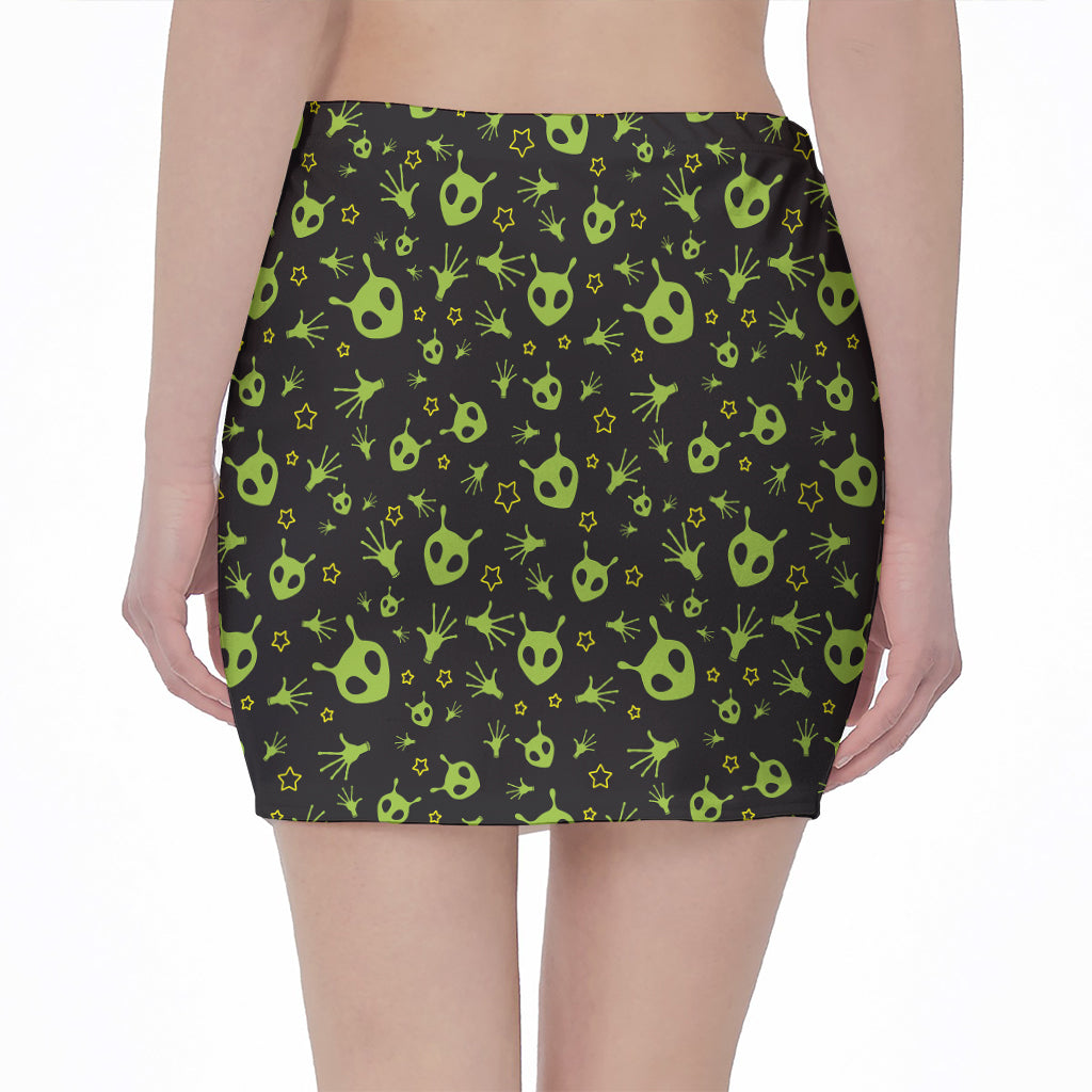 Cute Green Alien Pattern Print Pencil Mini Skirt