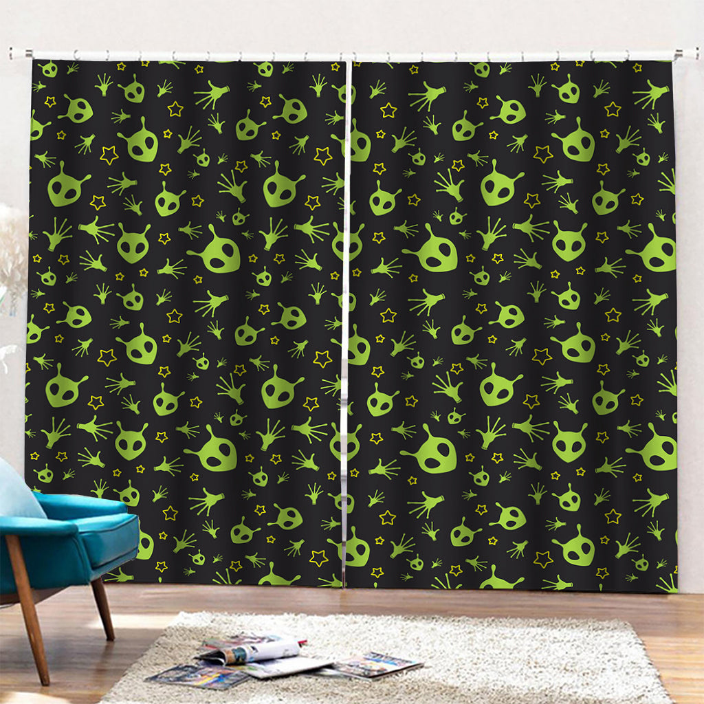 Cute Green Alien Pattern Print Pencil Pleat Curtains