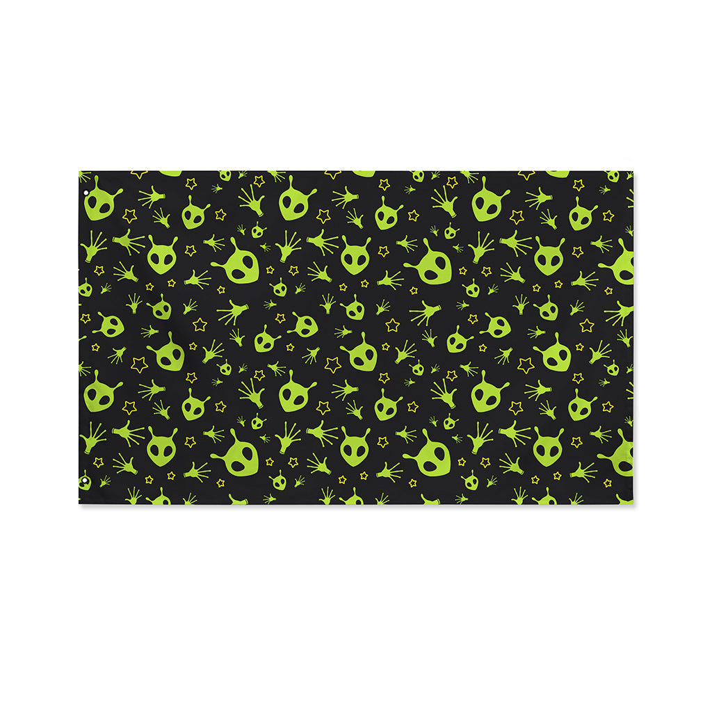 Cute Green Alien Pattern Print Polyester Flag