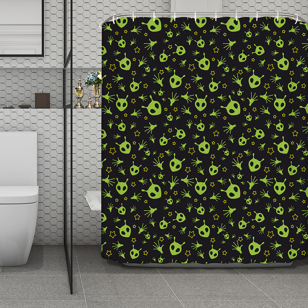 Cute Green Alien Pattern Print Polyester Shower Curtain