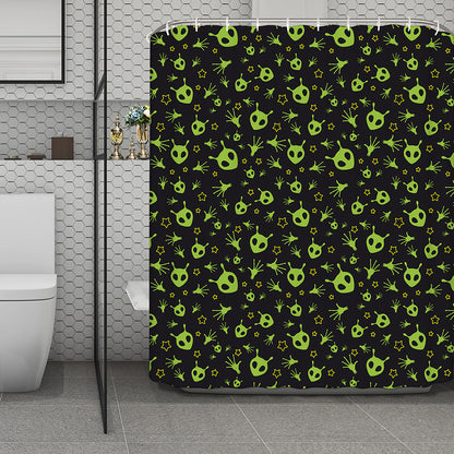 Cute Green Alien Pattern Print Polyester Shower Curtain