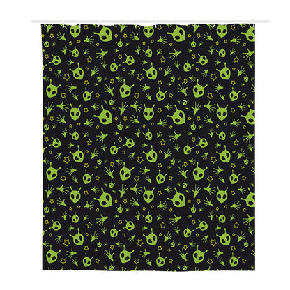 Cute Green Alien Pattern Print Polyester Shower Curtain