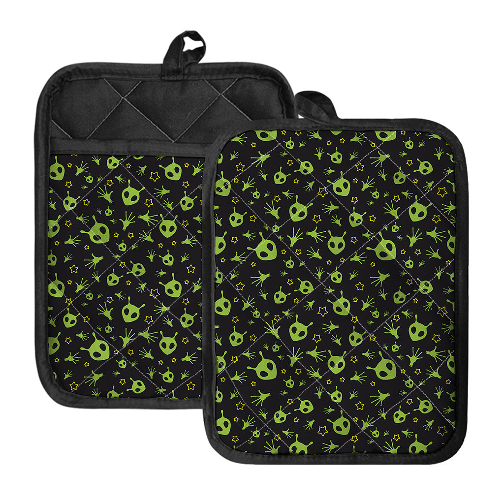 Cute Green Alien Pattern Print Pot Holders With Pocket
