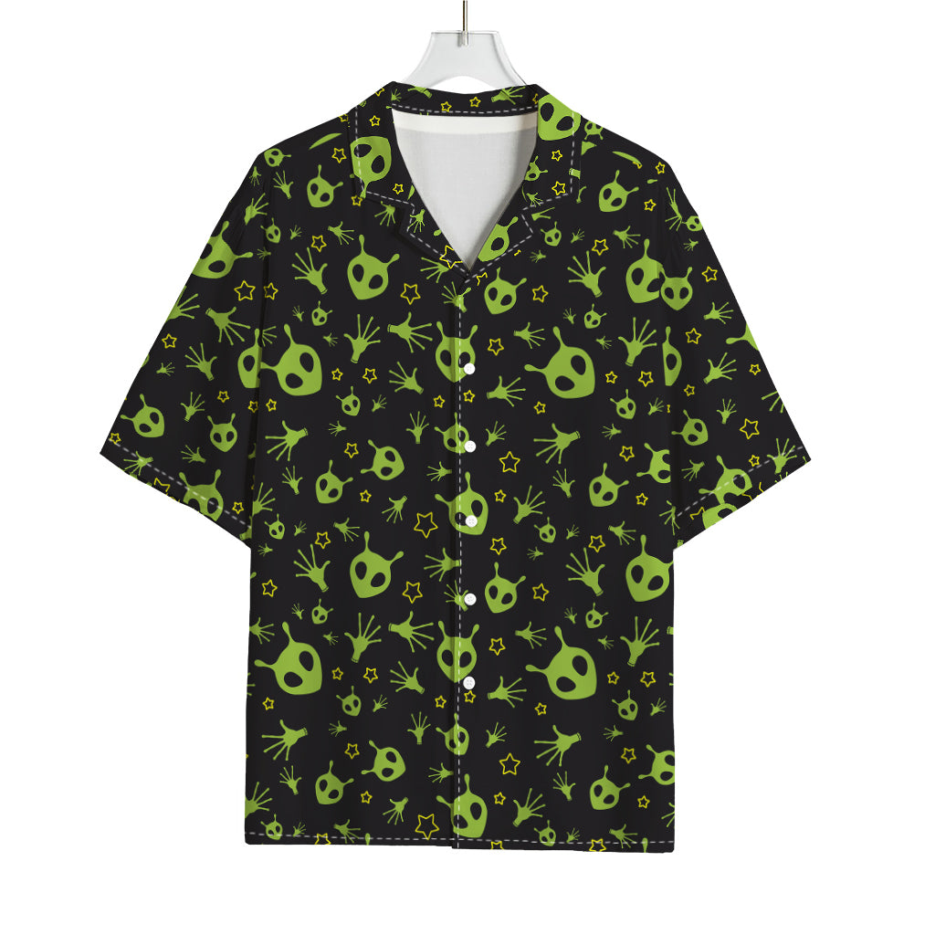 Cute Green Alien Pattern Print Rayon Hawaiian Shirt