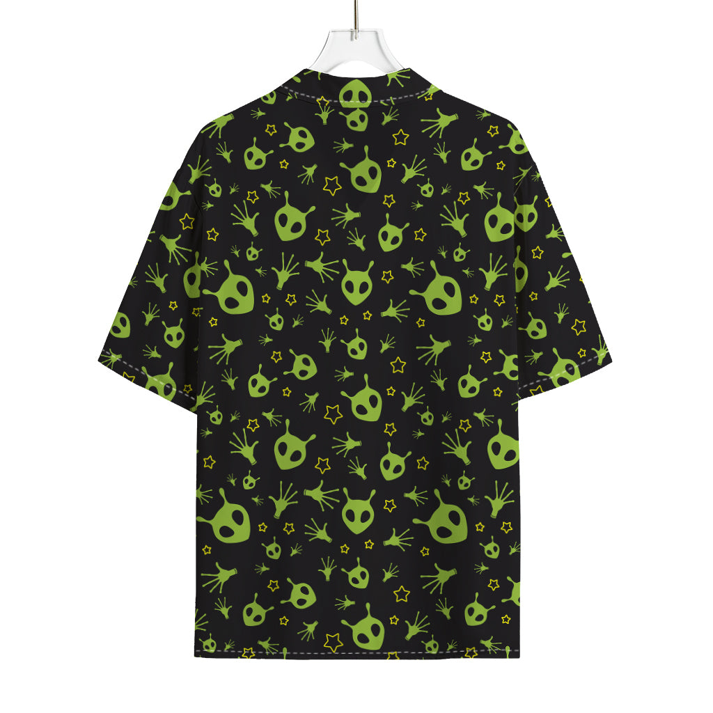 Cute Green Alien Pattern Print Rayon Hawaiian Shirt