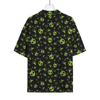 Cute Green Alien Pattern Print Rayon Hawaiian Shirt