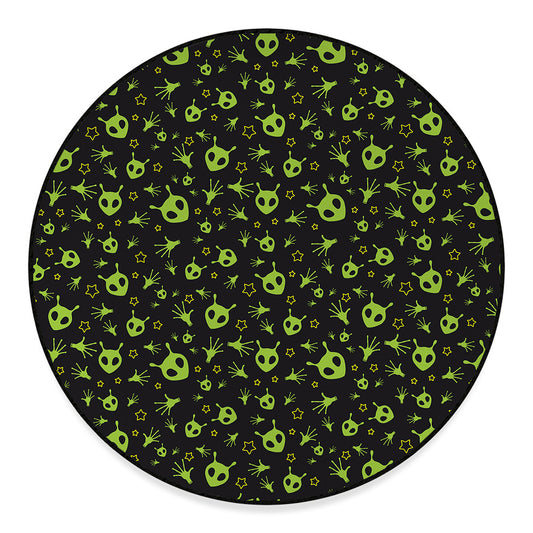 Cute Green Alien Pattern Print Round Floor Mat
