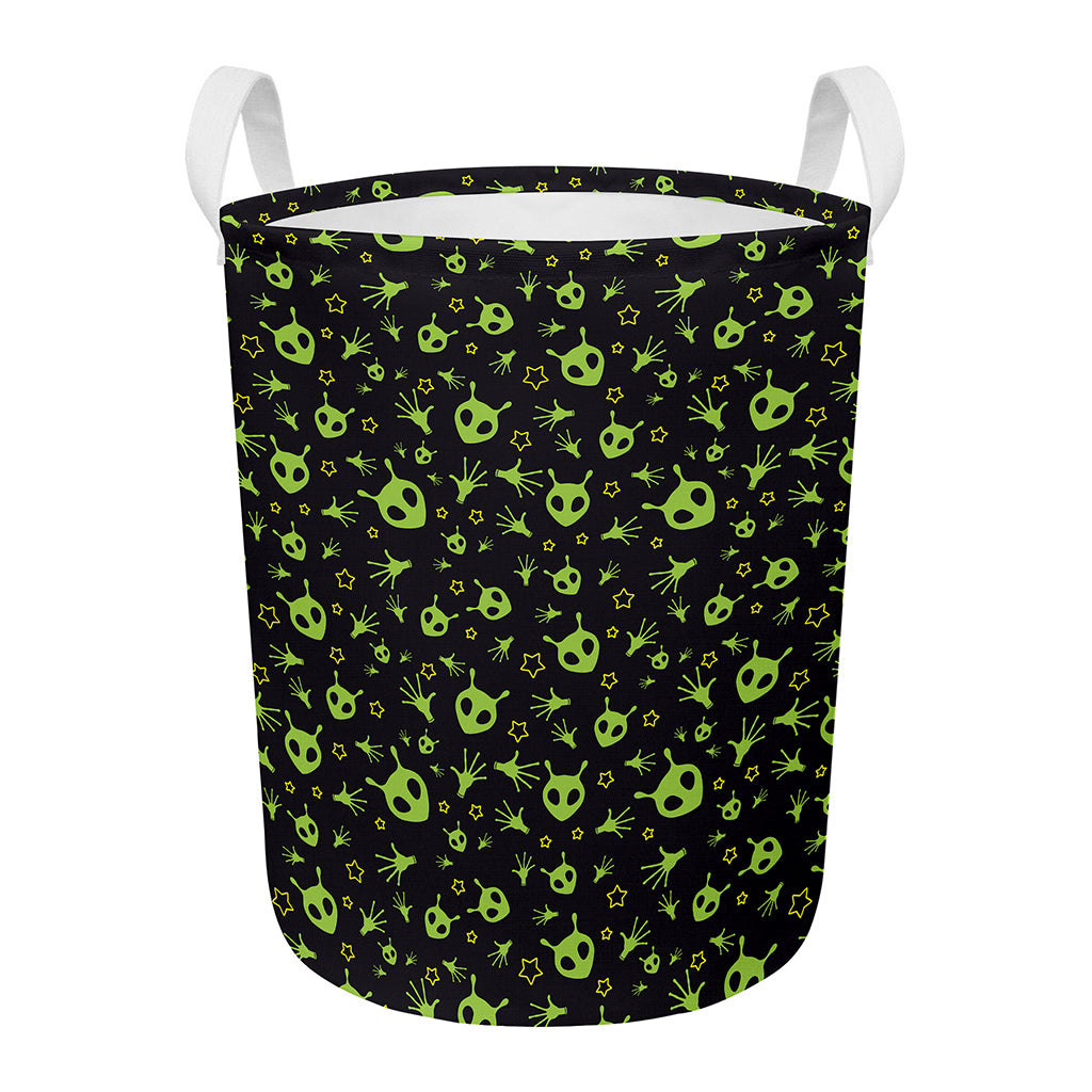 Cute Green Alien Pattern Print Round Laundry Basket