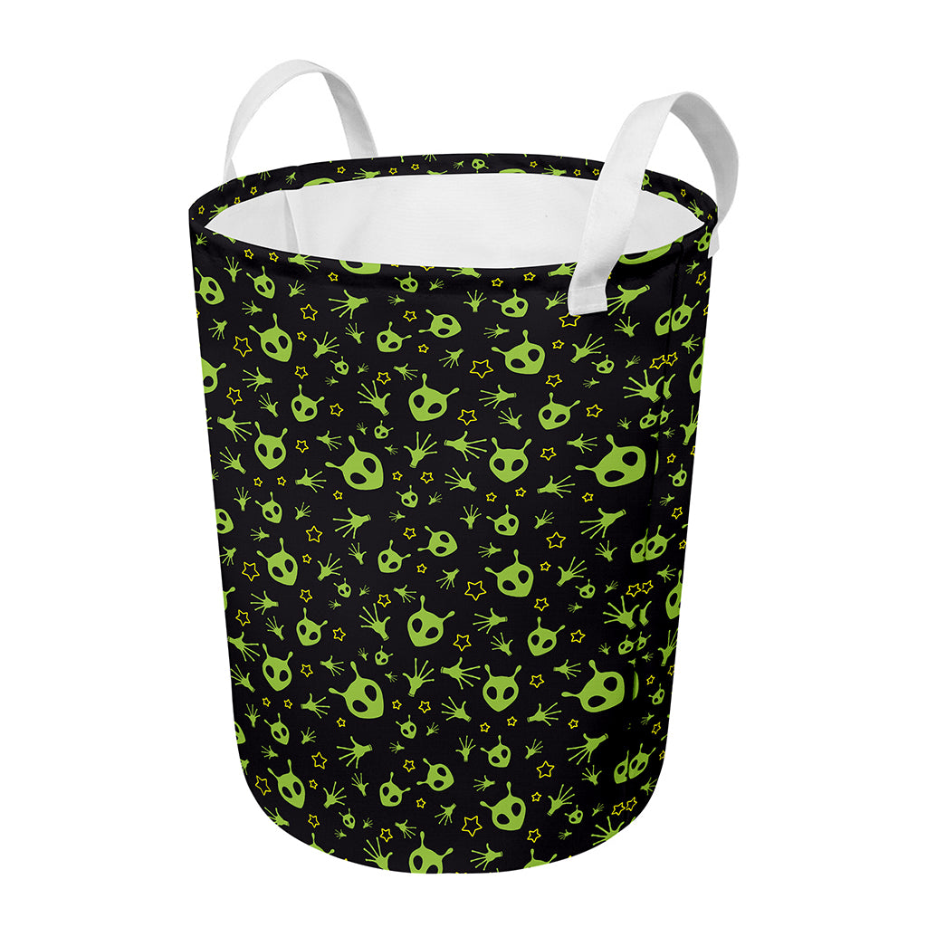 Cute Green Alien Pattern Print Round Laundry Basket