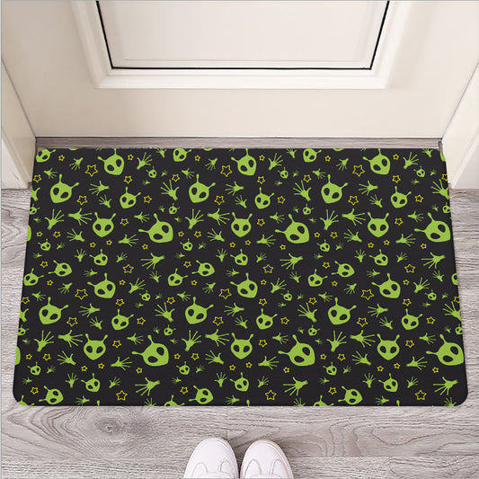 Cute Green Alien Pattern Print Rubber Doormat