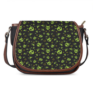 Cute Green Alien Pattern Print Saddle Bag