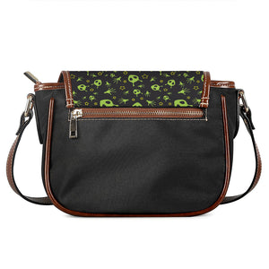 Cute Green Alien Pattern Print Saddle Bag