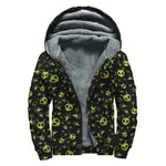 Cute Green Alien Pattern Print Sherpa Lined Zip Up Hoodie