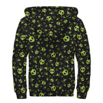 Cute Green Alien Pattern Print Sherpa Lined Zip Up Hoodie