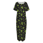 Cute Green Alien Pattern Print Short Sleeve Long Nightdress