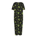 Cute Green Alien Pattern Print Short Sleeve Long Nightdress