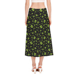 Cute Green Alien Pattern Print Side Slit Midi Skirt