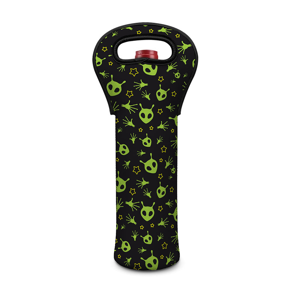 Cute Green Alien Pattern Print Single Neoprene Wine Tote