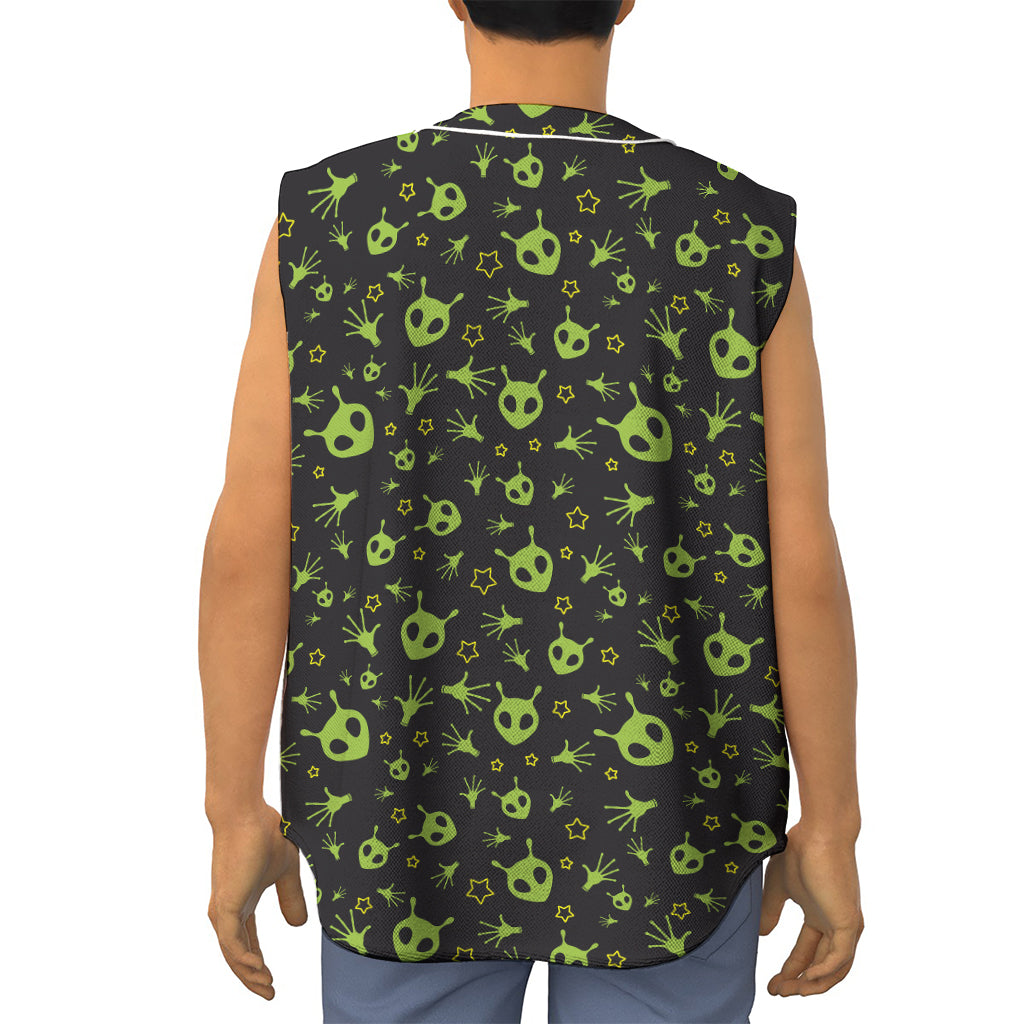 Cute Green Alien Pattern Print Sleeveless Baseball Jersey