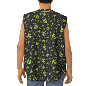 Cute Green Alien Pattern Print Sleeveless Baseball Jersey