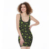 Cute Green Alien Pattern Print Sleeveless Bodycon Dress