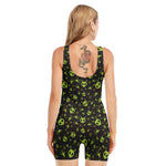 Cute Green Alien Pattern Print Sleeveless One Piece Swimsuit