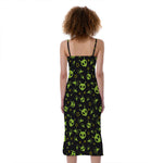 Cute Green Alien Pattern Print Slim Fit Midi Cami Dress