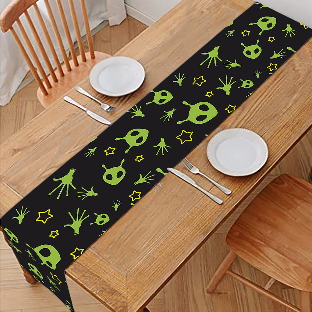 Cute Green Alien Pattern Print Table Runner