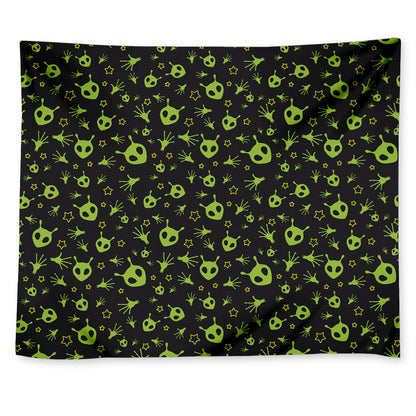 Cute Green Alien Pattern Print Tapestry